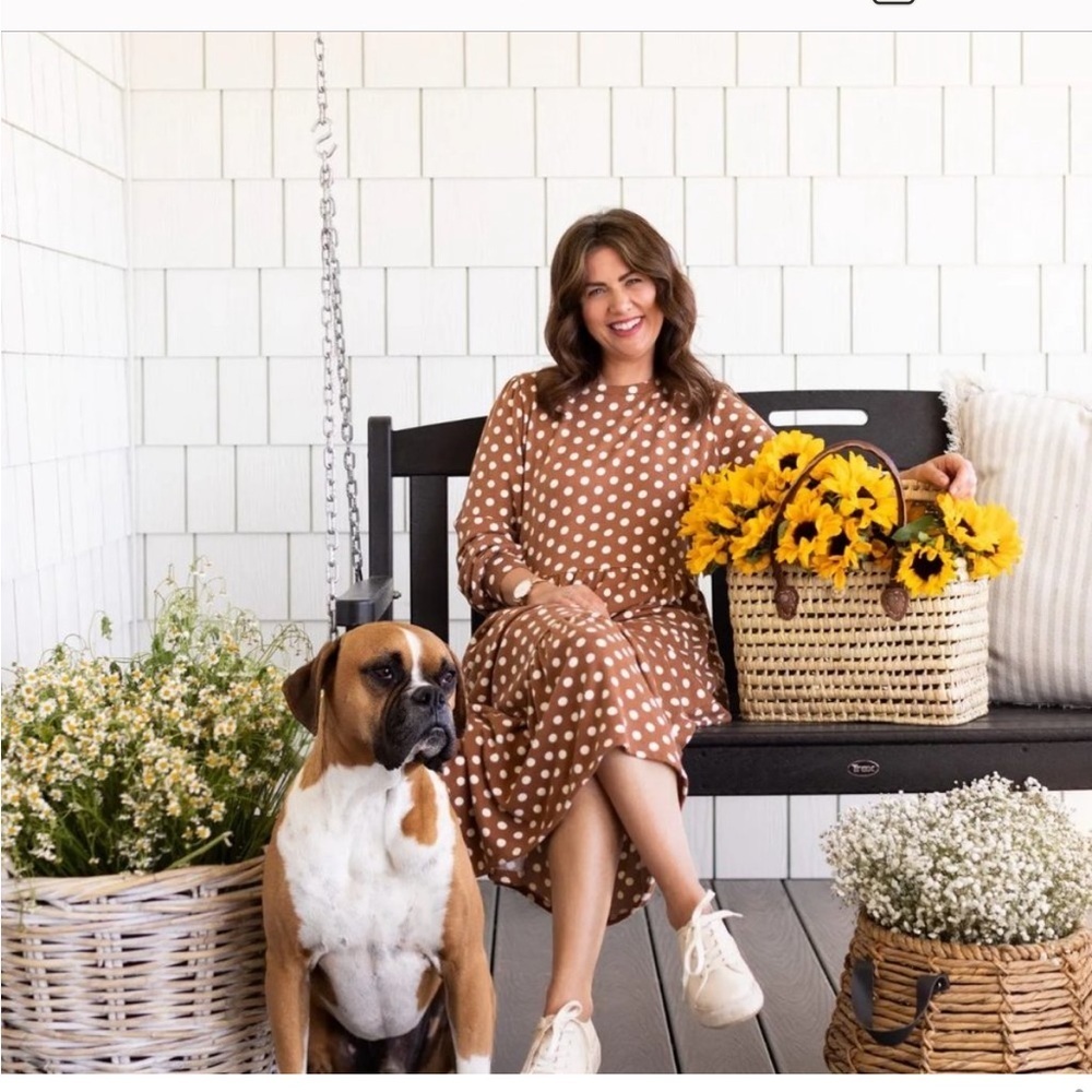 Jillian Harris X Collab JF Shay Dress-SzS-NWOT-Tan-White-Polkadot-lagenlook☀️ - Picture 1 of 7